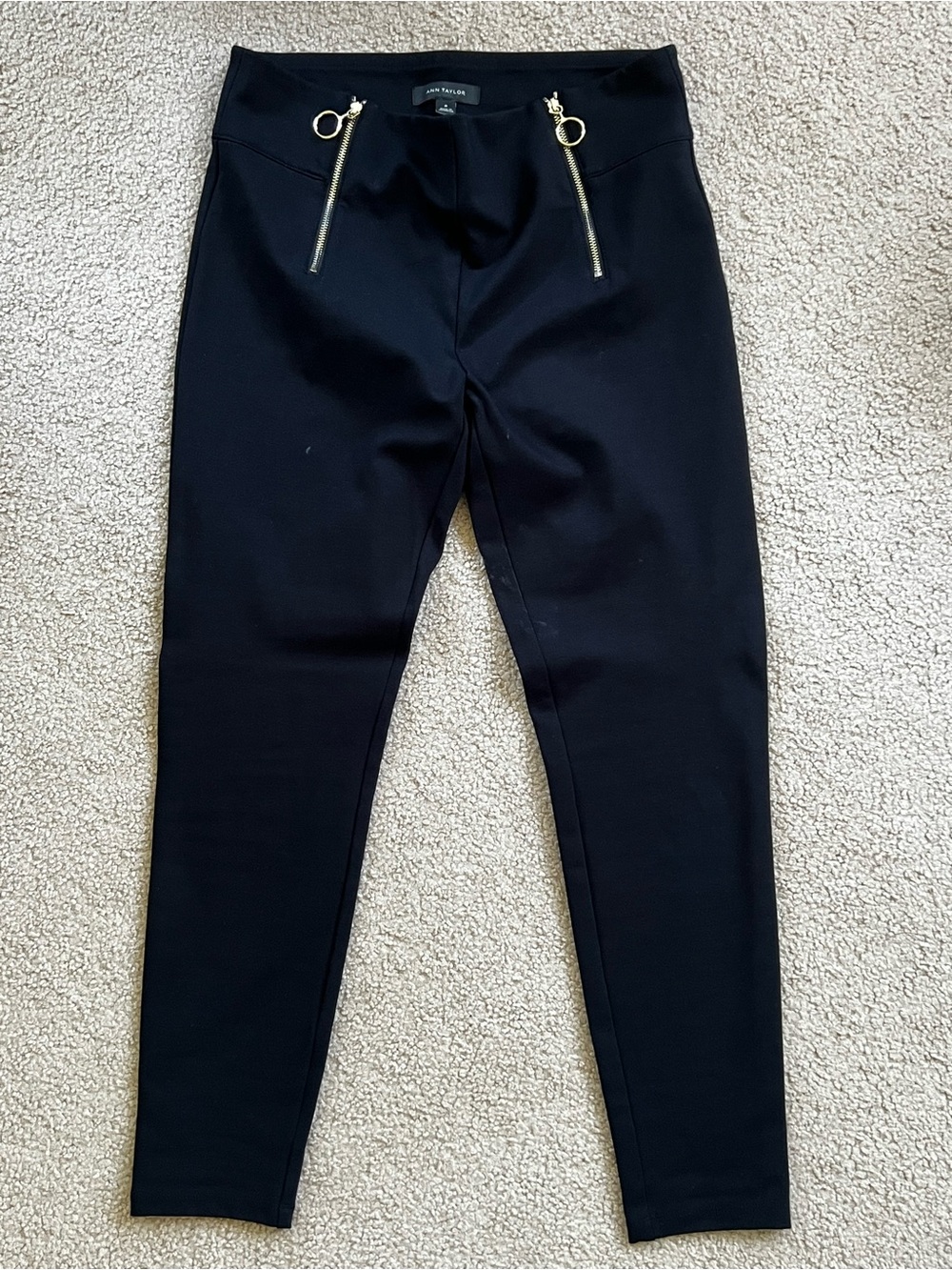 Ann Taylor Black Ponte Leggings w/Zipper Detail - Size Medium, READ